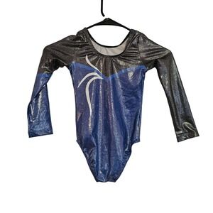 Girls Long Sleeve Gymnastics Leotard Sparkle Blue Black Rhinestone Gymnastics 4t
